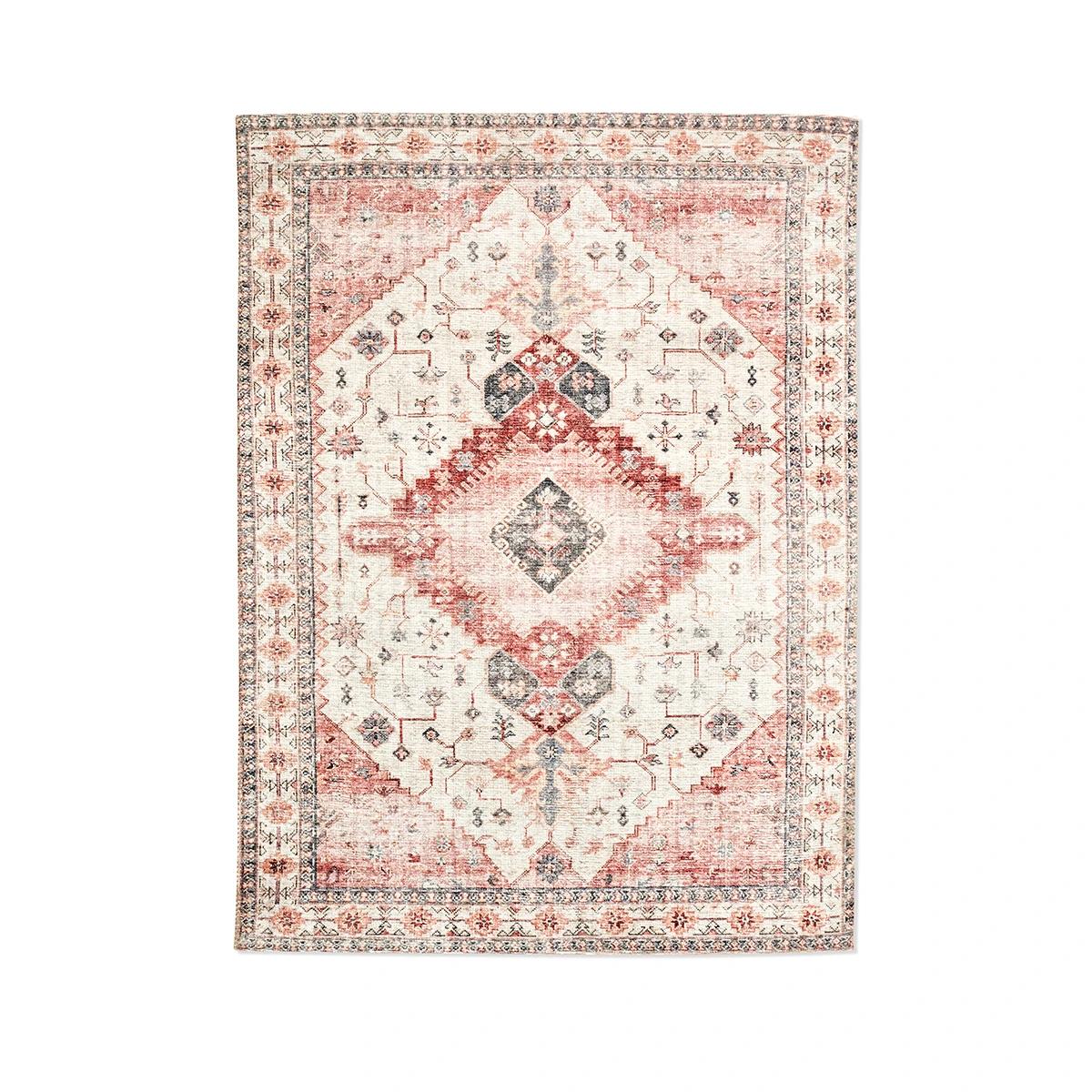 This large rug has a combination of pink, creamed and natural colours mixed in a gorgeous on trend print. Rockhampton Vintage Hire