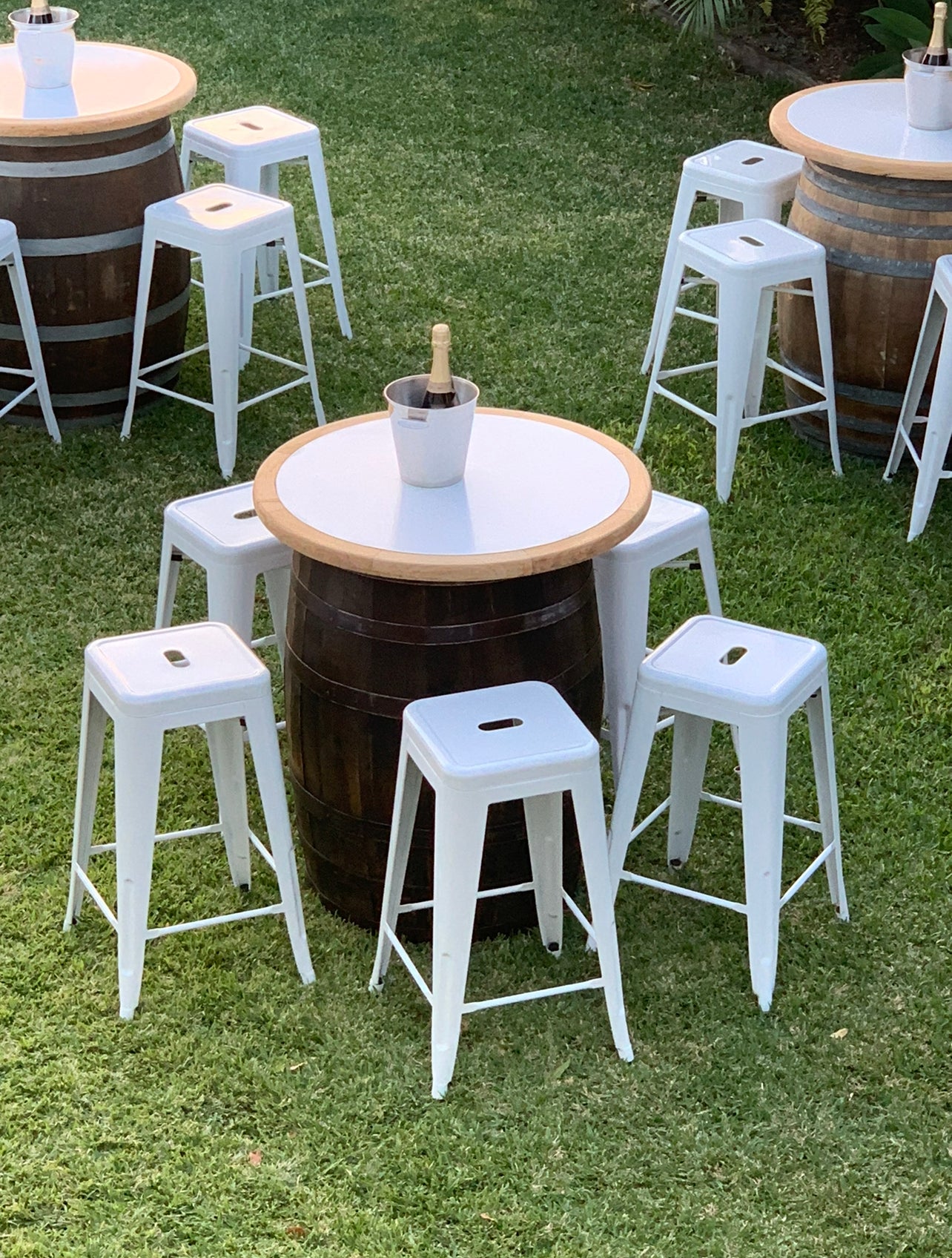 Premium Wine Barrel With Top Dry Bar + Stool Package Wedding & Event Hire Rockhampton Vintage Hire