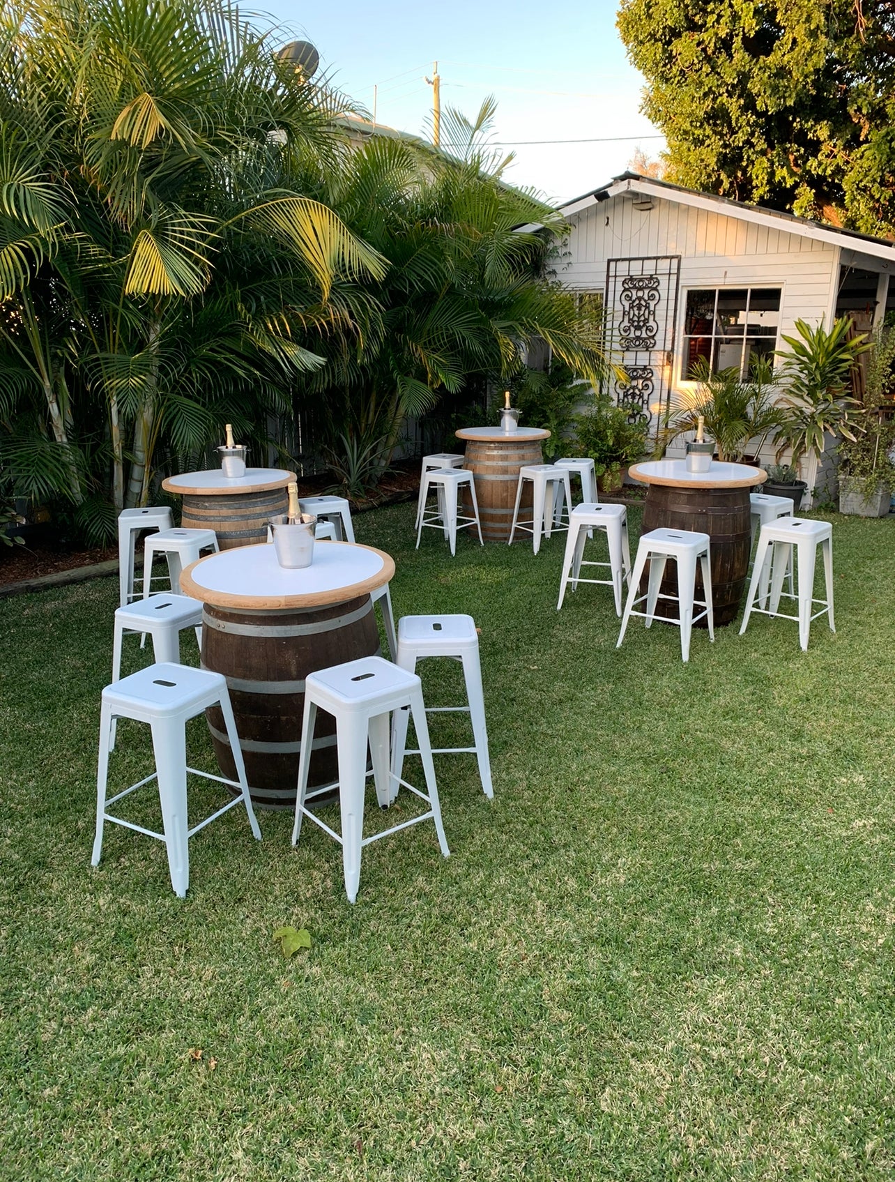 Premium Wine Barrel With Top Dry Bar + Stool Package Wedding & Event Hire Rockhampton Vintage Hire