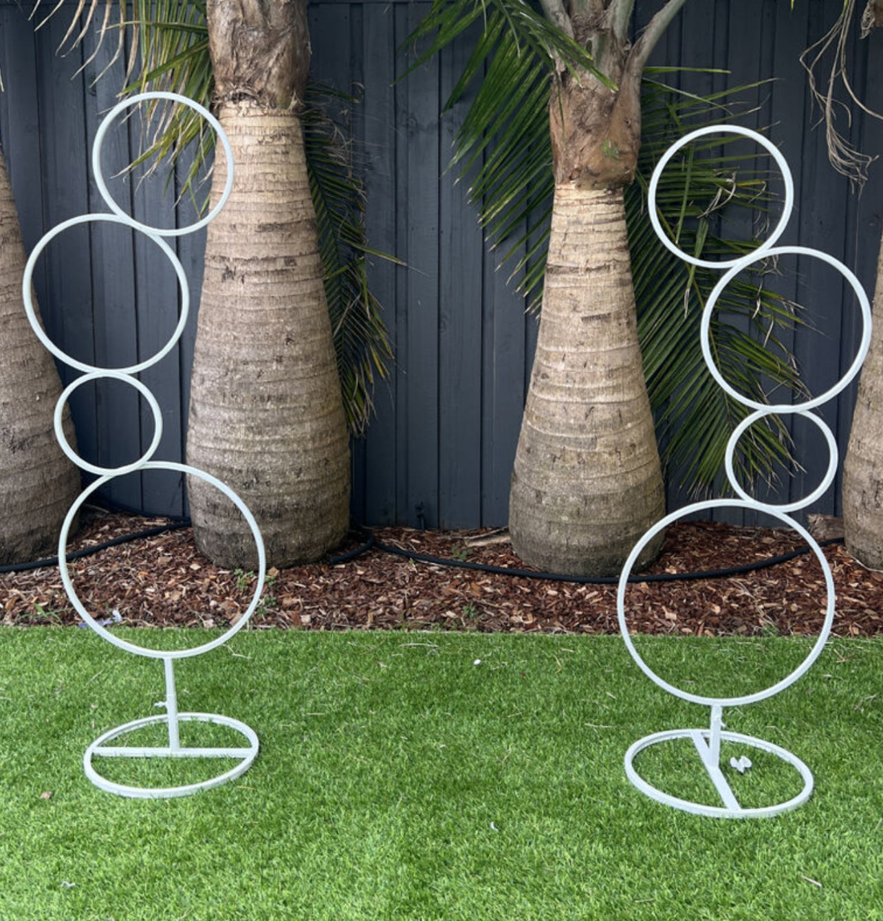 Rings of Love Set Flower Stands Backdrops White - 1.2 m Tall Rockhampton Vintage Hire