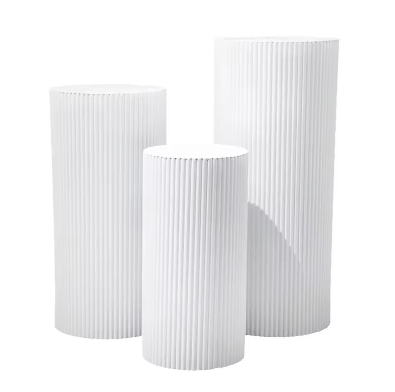 Rippled Round White Plinths set of 3 - Wedding & Event  Hire Rockhampton Vintage Hire