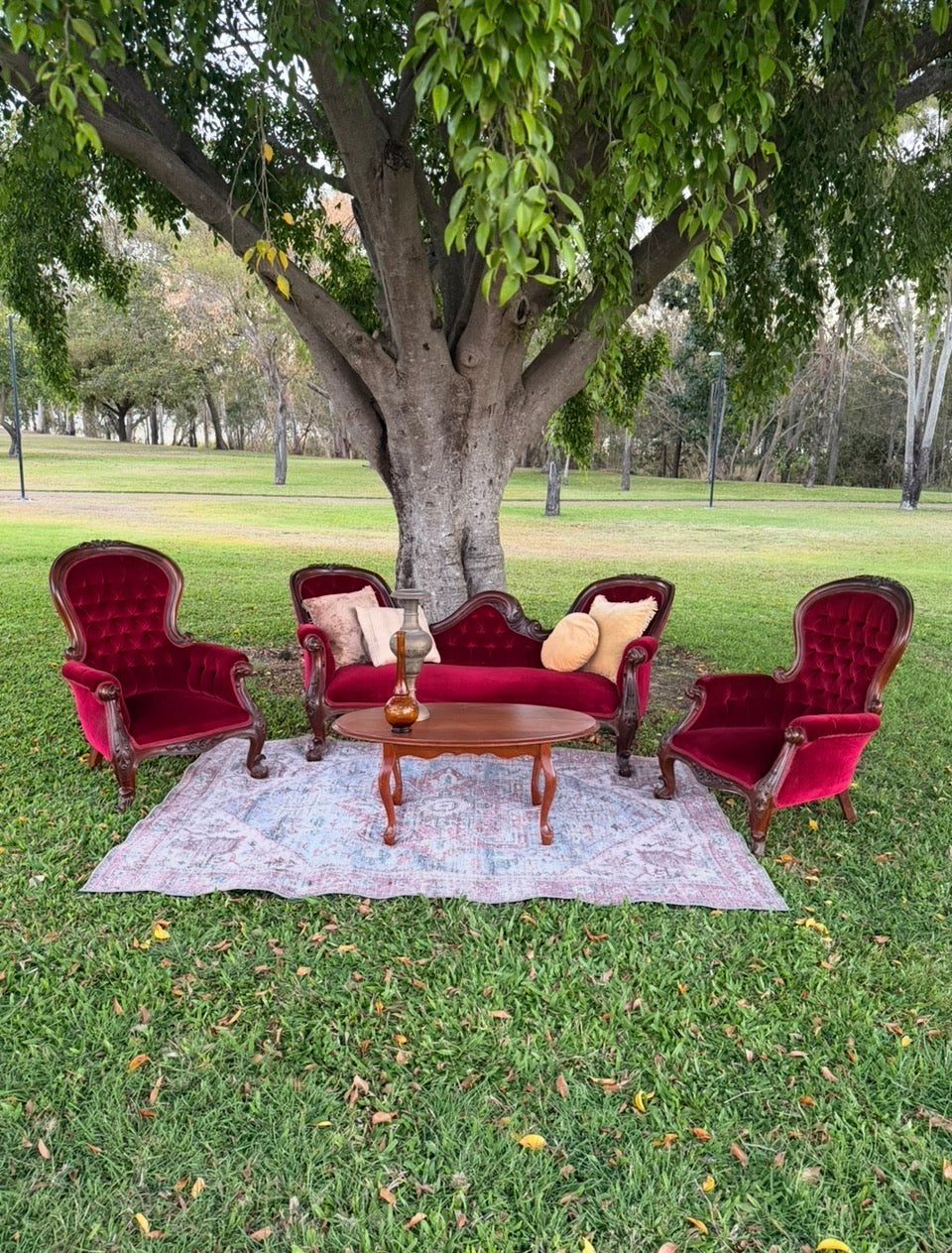 The Ruby Parlour Suite ✨
Our newest luxury lounge setting has arrived! This deep ruby red velvet parlour suite creates an incredibly rich, romantic atmosphere for weddings, milestone parties, and editorial shoots.
Whether set up under a shaded garden tree or styled beautifully inside an indoor venue, it offers both cozy guest comfort and a picture-perfect backdrop.
📍 Hiring across Rockhampton and Central Queensland.
👉 Visit our website or DM us to check availability for your date!
#RockhamptonVintageHire 
