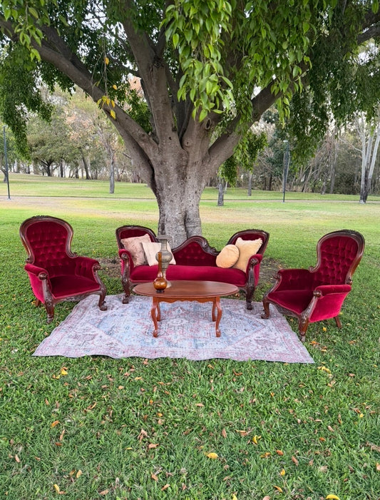 The Ruby Parlour Suite ✨
Our newest luxury lounge setting has arrived! This deep ruby red velvet parlour suite creates an incredibly rich, romantic atmosphere for weddings, milestone parties, and editorial shoots.
Whether set up under a shaded garden tree or styled beautifully inside an indoor venue, it offers both cozy guest comfort and a picture-perfect backdrop.
📍 Hiring across Rockhampton and Central Queensland.
👉 Visit our website or DM us to check availability for your date!
#RockhamptonVintageHire 