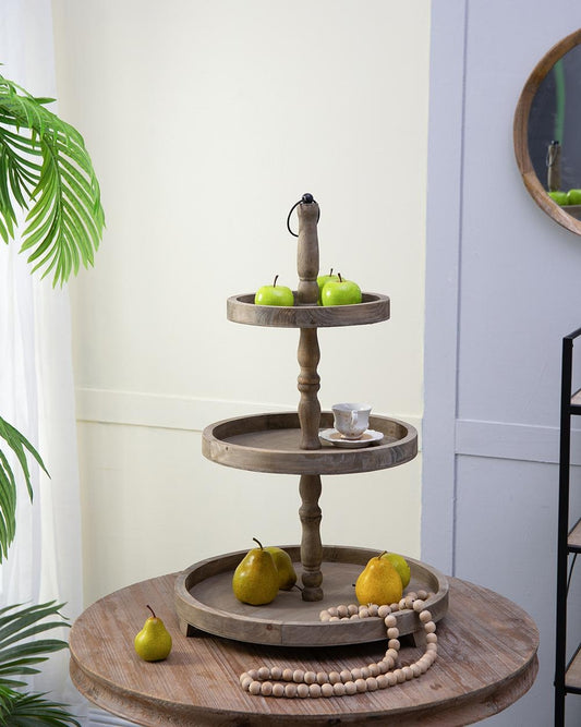 Rustic Wood Large 3-Tier Cake Stand. Display baked goods, cookies, cupcakes and desserts on our rustic wood and iron large 3 tier cake stand. Not only for cakes also looks great with lemons and limes for bar top. Rockhampton Vintage Hire