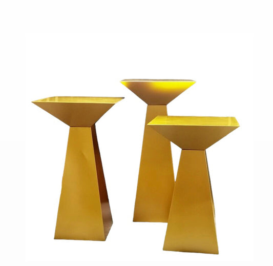 Set of 3 - Gold Square Flower Plinths/Tables