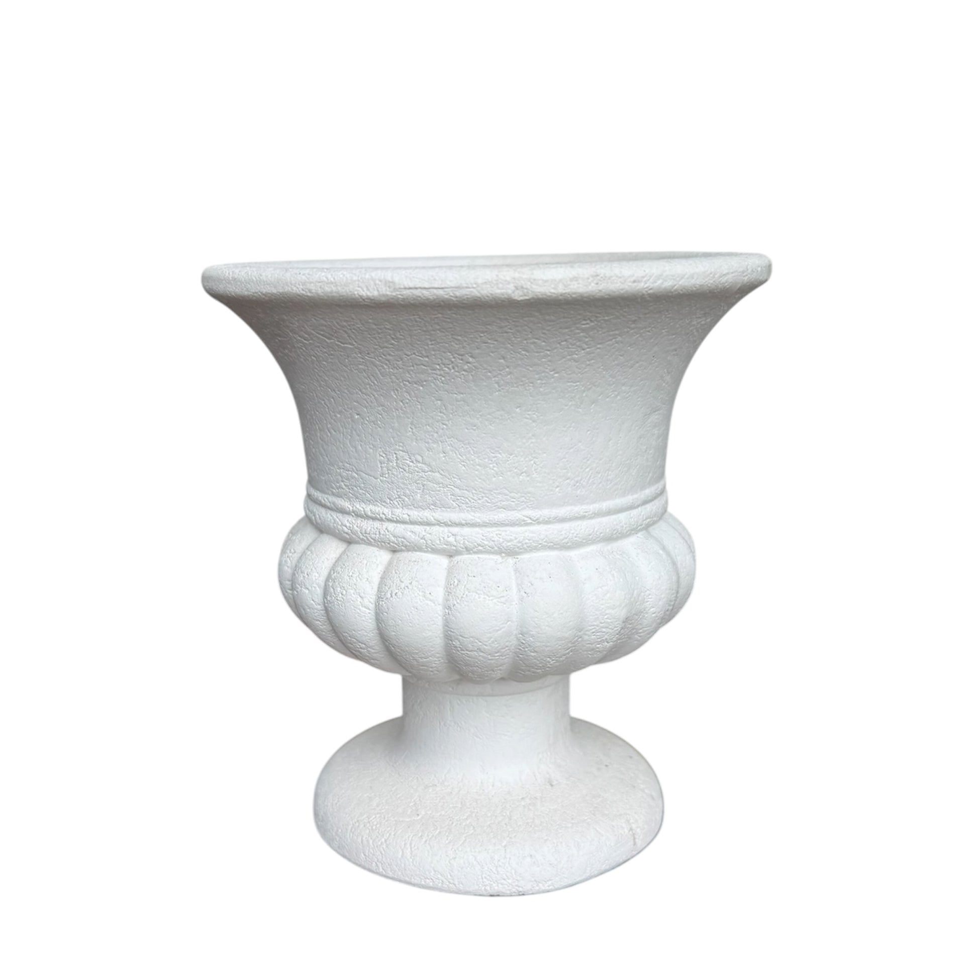 White urn vase, designed to add a classical touch to any setting, it is a magnificent centrepiece or a statement piece for floral arrangements at weddings, receptions and other sophisticated events. Rockhampton Vintage Hire