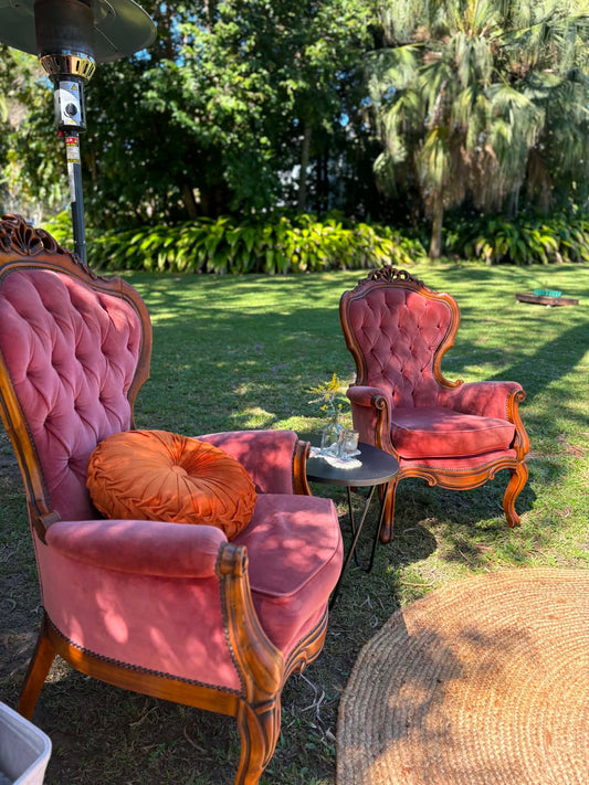 Vintage Victoria Carved Armchair Velvet Blush Rockhampton Vintage Hire