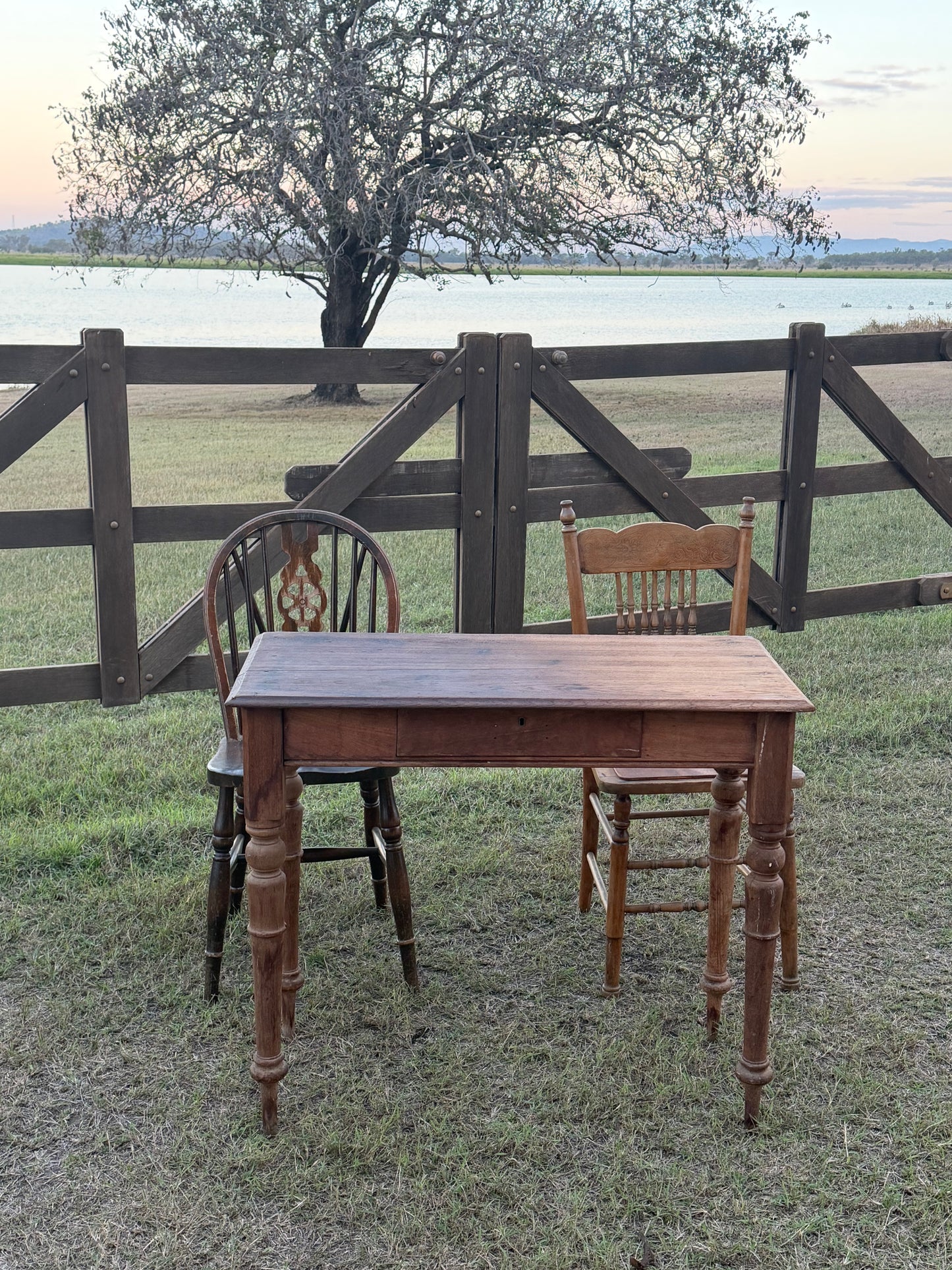 Vintage Pine Signing Table With Drawer Rockhampton Vintage Hire