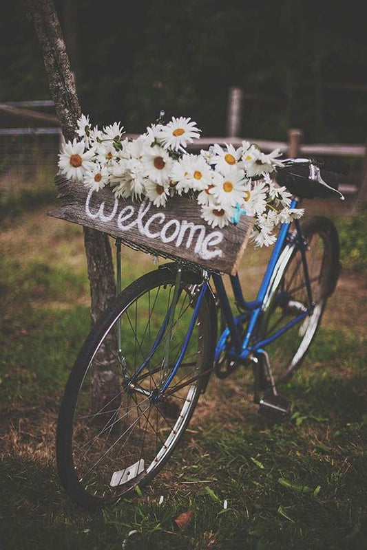 RVH Welcome your guests with this Vintage push bike decorated with flowers and your personalized sign. Rockhampton Vintage Hire 