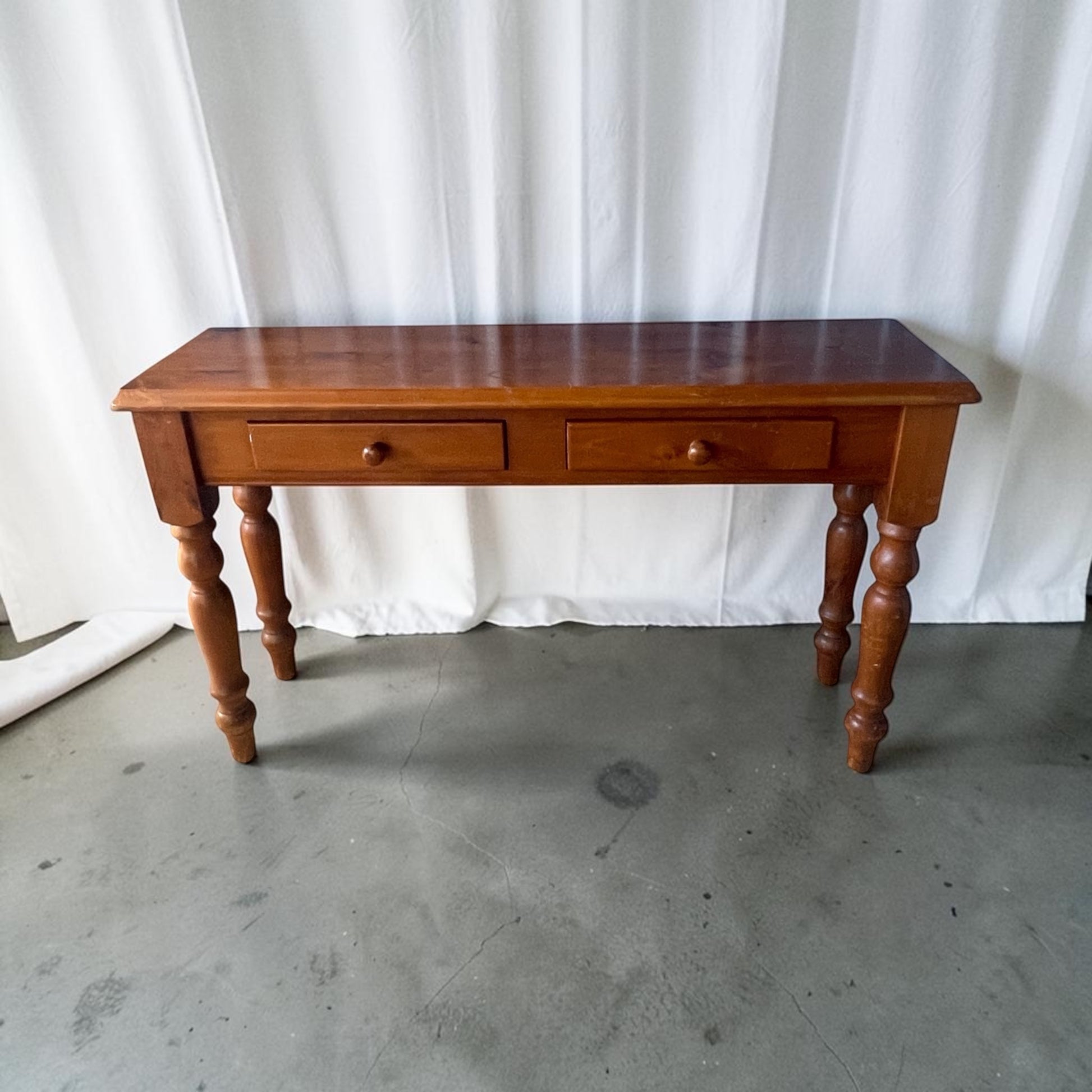 Vintage Pine Signing Table With Turned Legs & Drawers Rockhampton Vintage Hire