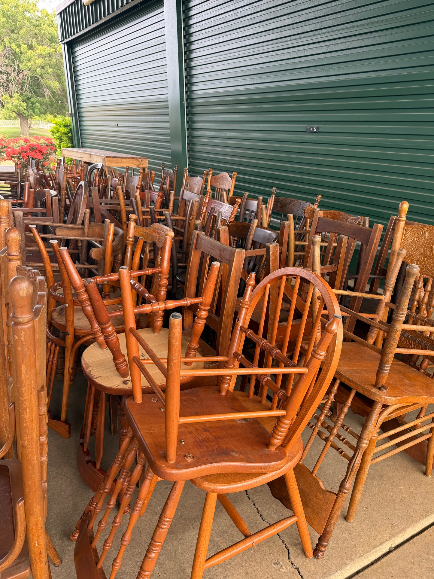 RVH Mix-Matched vintage ceremony chairs - Wedding & Event Hire Vintage Wood Chairs hire from Rockhampton Vintage Hire Weddings Rockhampton