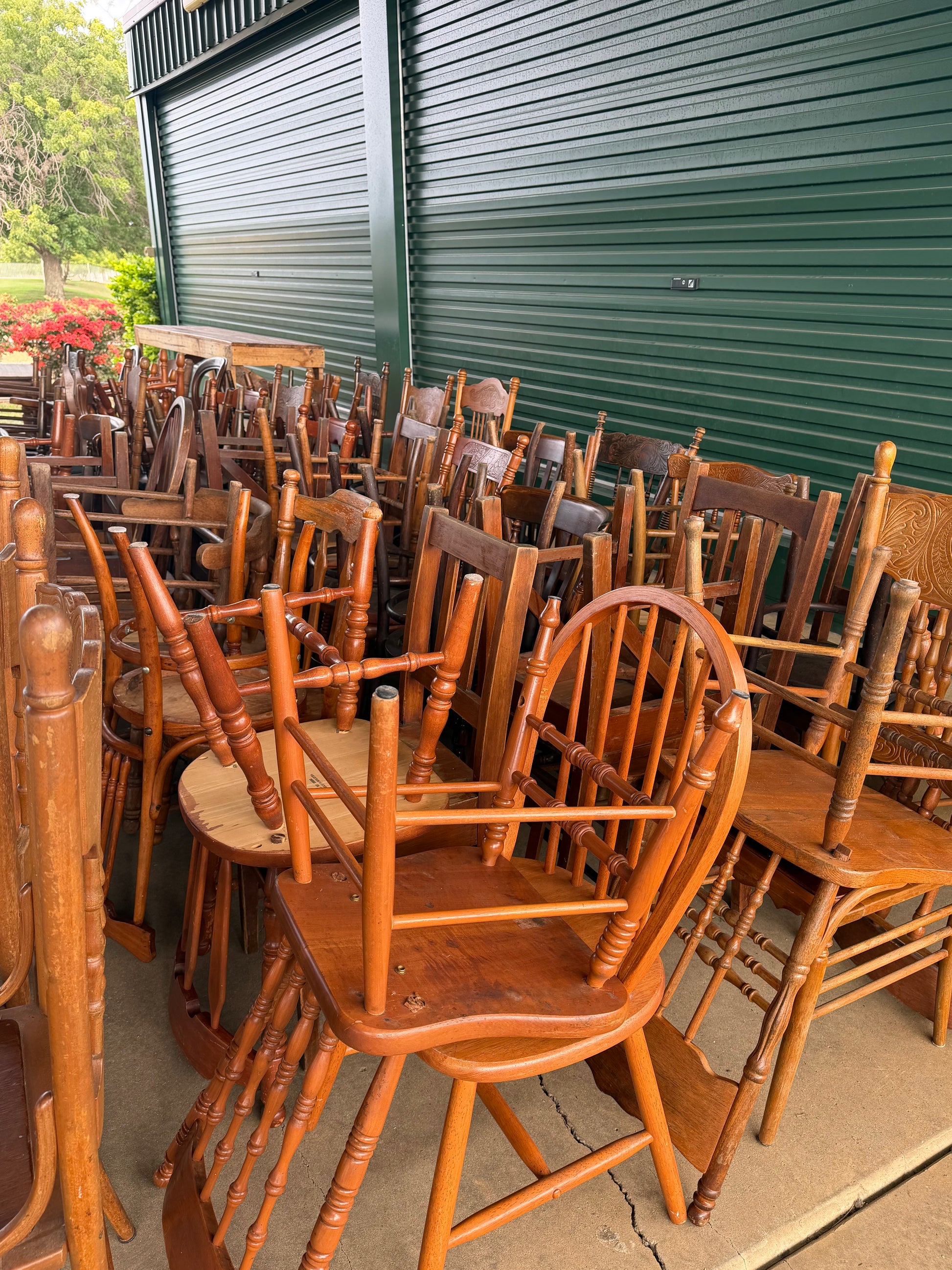 RVH Mix-Matched vintage ceremony chairs - Wedding & Event Hire Vintage Wood Chairs hire from Rockhampton Vintage Hire Weddings Rockhampton