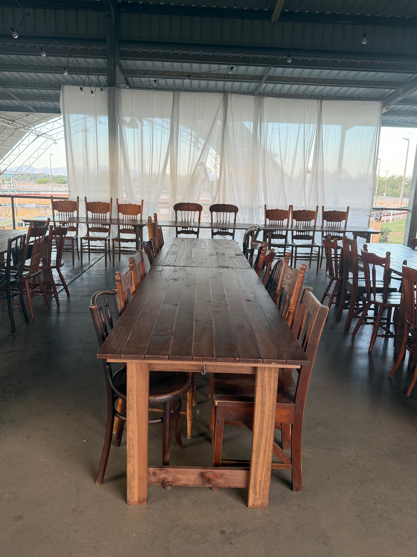 RVH Mix-Matched vintage ceremony chairs - Wedding & Event Hire Vintage Wood Chairs hire from Rockhampton Vintage Hire Weddings Rockhampton
