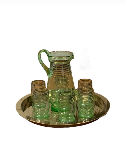 Vintage Bohemian Green Water Set 6-Pieces
