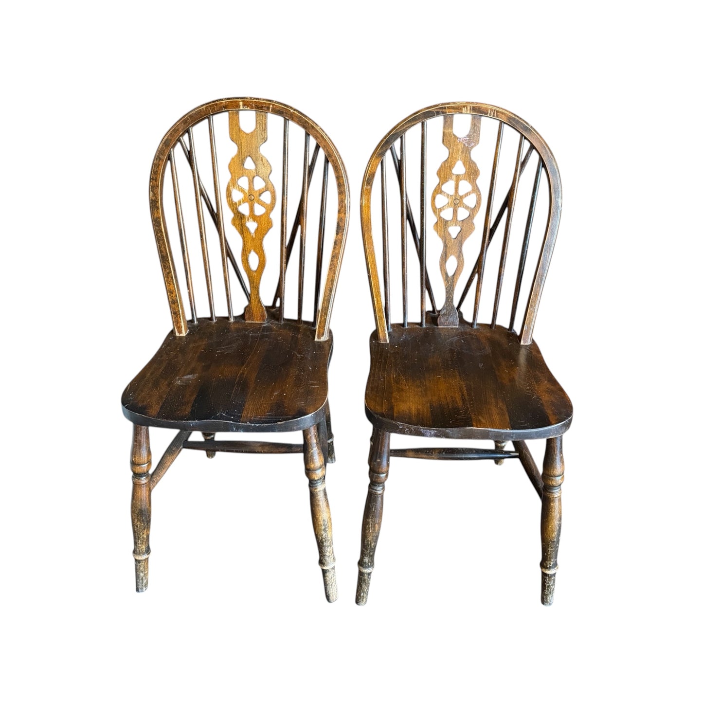 Two vintage polished wood wheelback signing chairs, Rockhampton Vintage Hire - Rockhampton Weddings