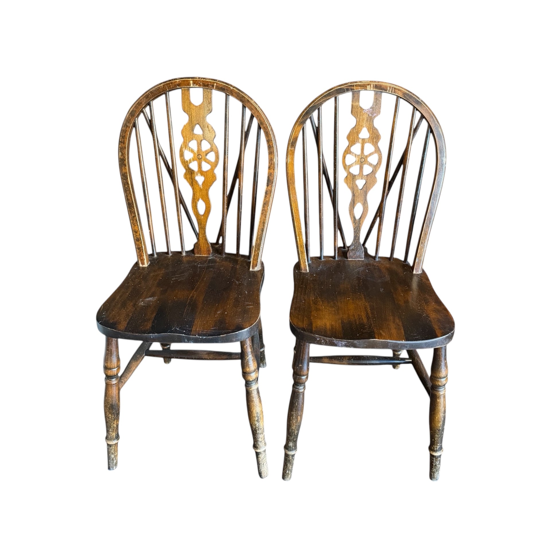 Two vintage polished wood wheelback signing chairs, Rockhampton Vintage Hire - Rockhampton Weddings