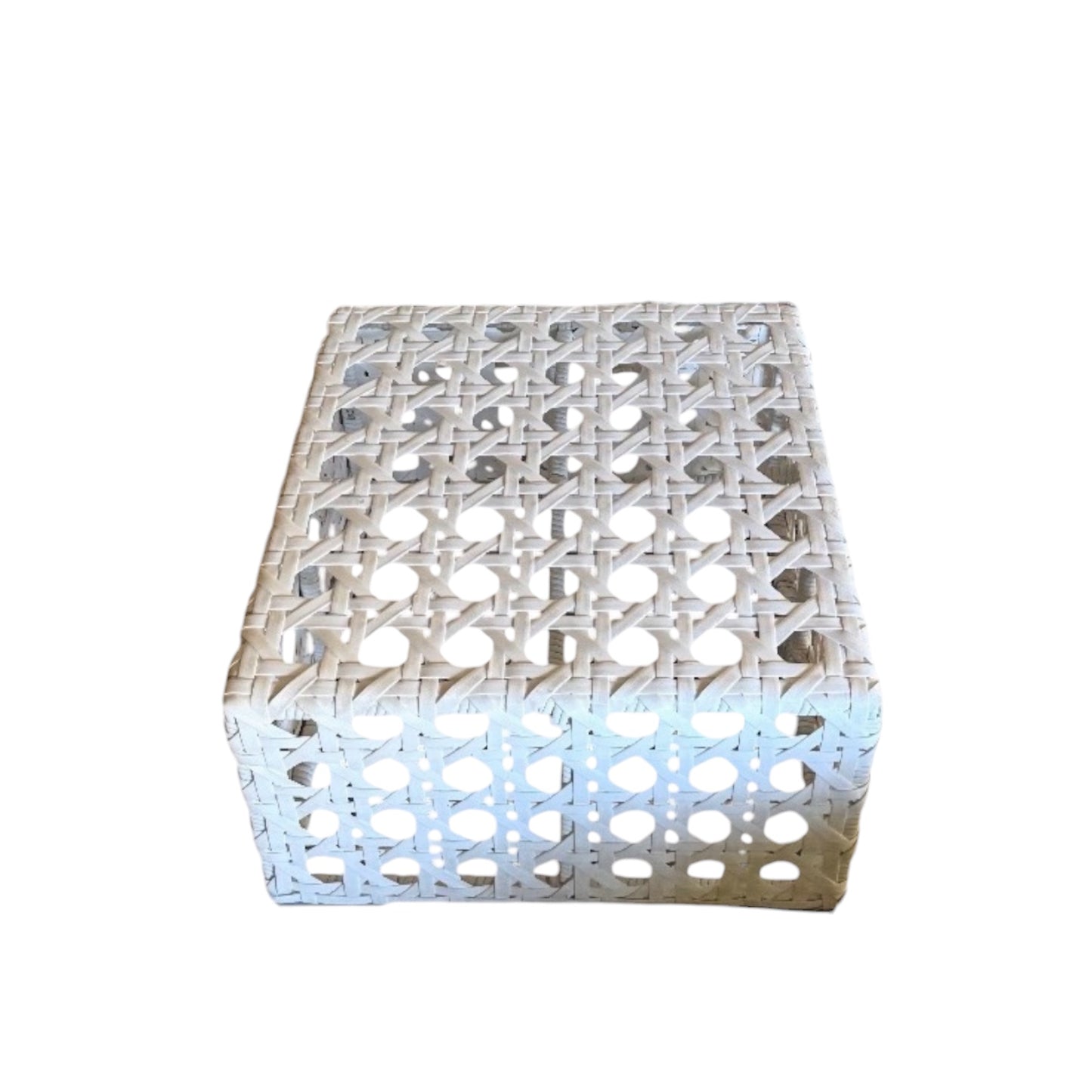 White Coffee Table Woven Geometric Square. Rockhampton Vintage Hire
