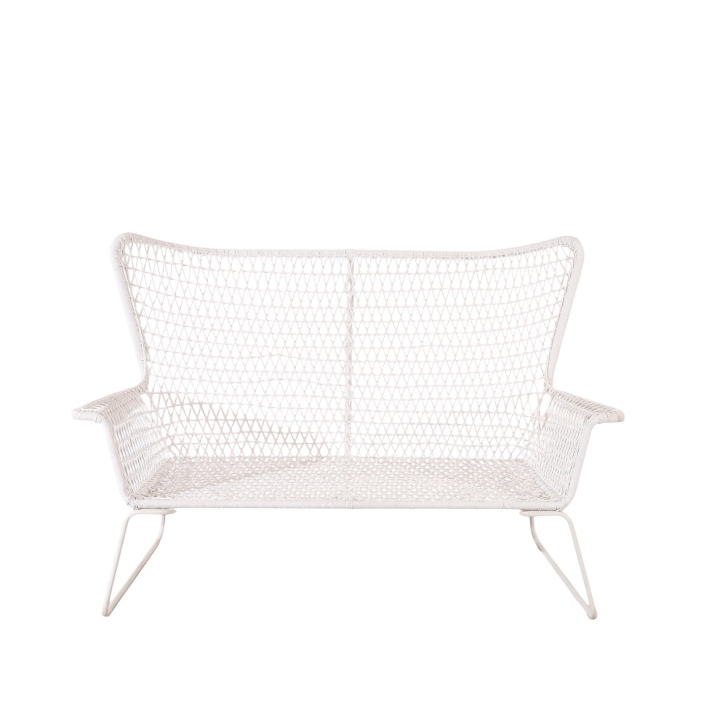 White Woven Mesh 2-seater lounge will suit indoor and outdoor events. Rockhampton Vintage Hire