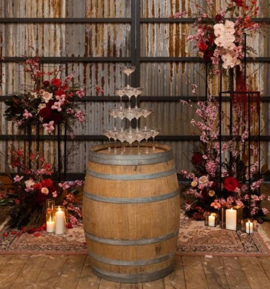 Wine Barrel + Champagne Tower Hire wedding & event hire Rockhampton Vintage Hire