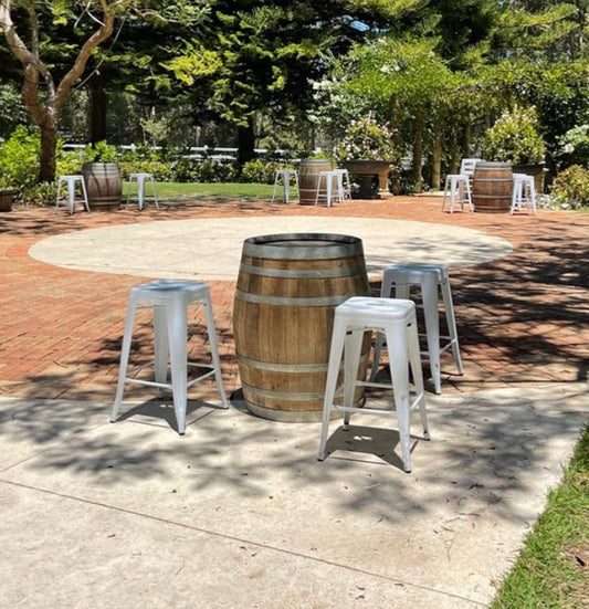 Wine Barrel Dry Bar + Stool Package Rockhampton Vintage Hire Weddings Rockhampton

 Beef Week 2027, our Wandal warehouse is two blocks from the showgrounds, easy pickup and delivery. If you require a delivery quote please let us know. 