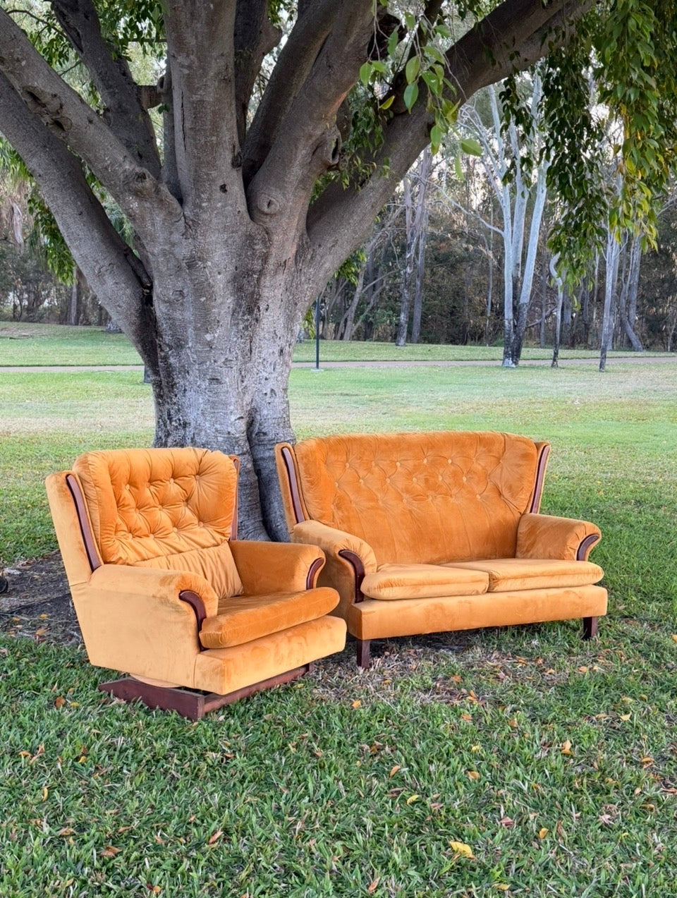 Couch - Marigold Wingback Velvet Loveseat & Rocking Chair