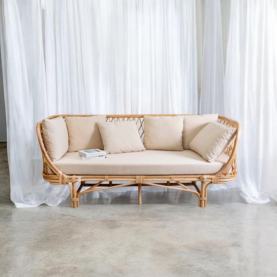 Couch - Rattan 3-Seater Lounge x3 Available weddings, events & party hire Rockhampton Vintage Hire