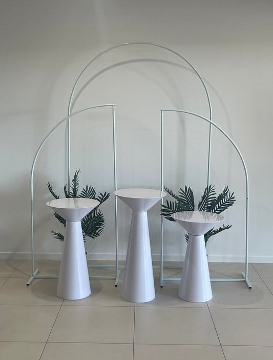 Arch Set & Flower Tables 6-Pieces Package - White Rockhampton Vintage Hire
