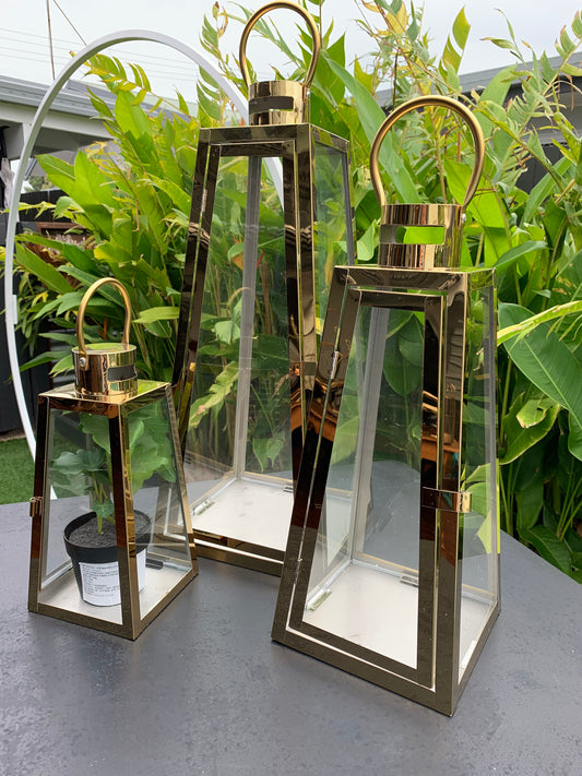 Candle Lanterns - Polished Gold Rockhampton Vintage Hire