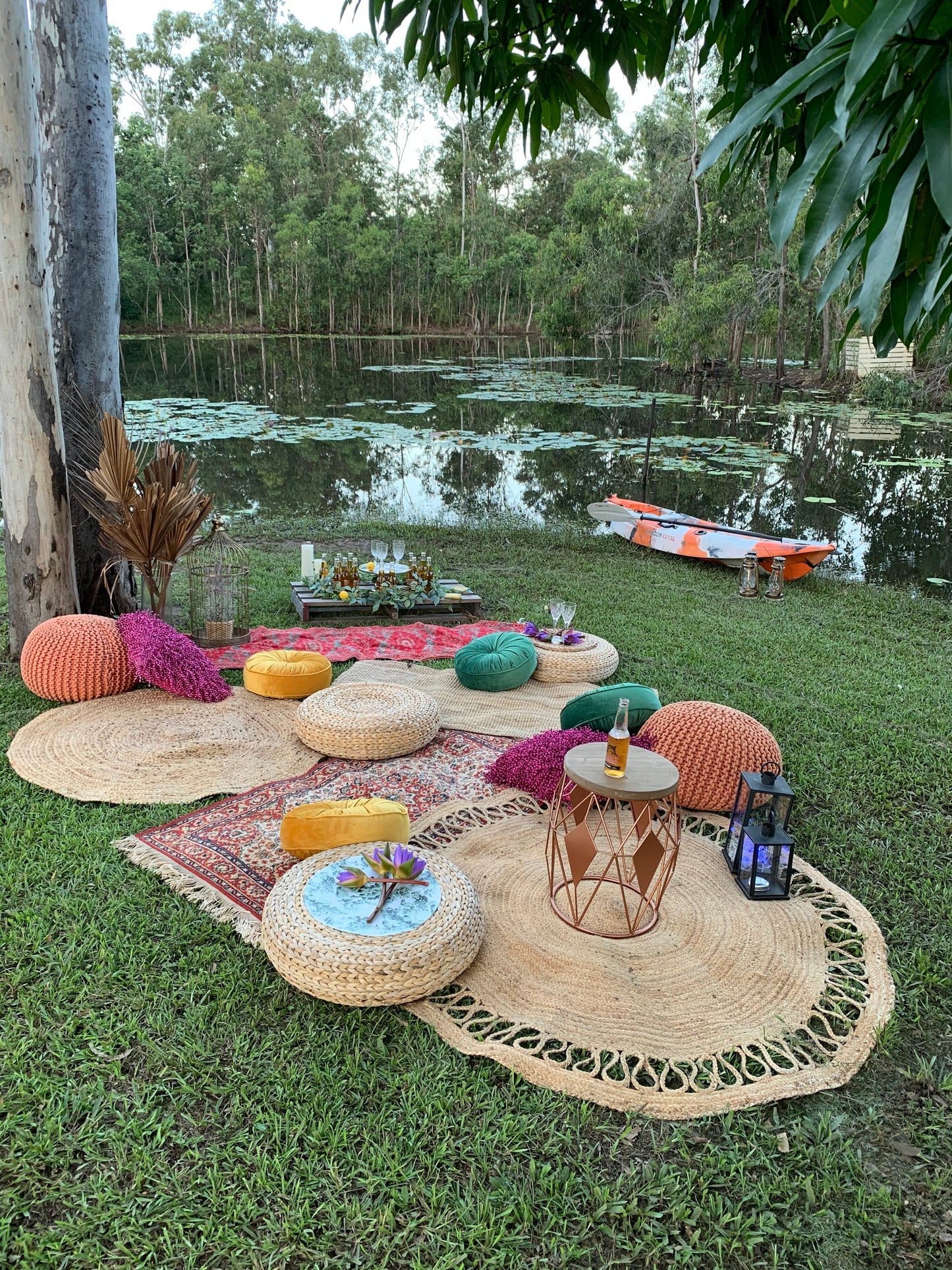 Ottomans - Round Cane Stool Rockhampton Vintage Hire