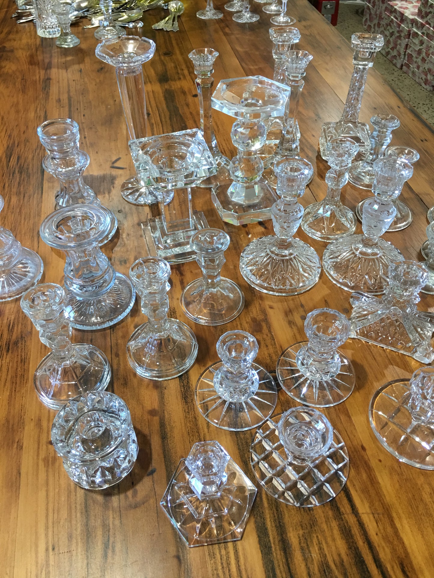 Vintage Glass and Crystal candlesticks large collection to choose from. DIY Hire Rockhampton Vintage Hire