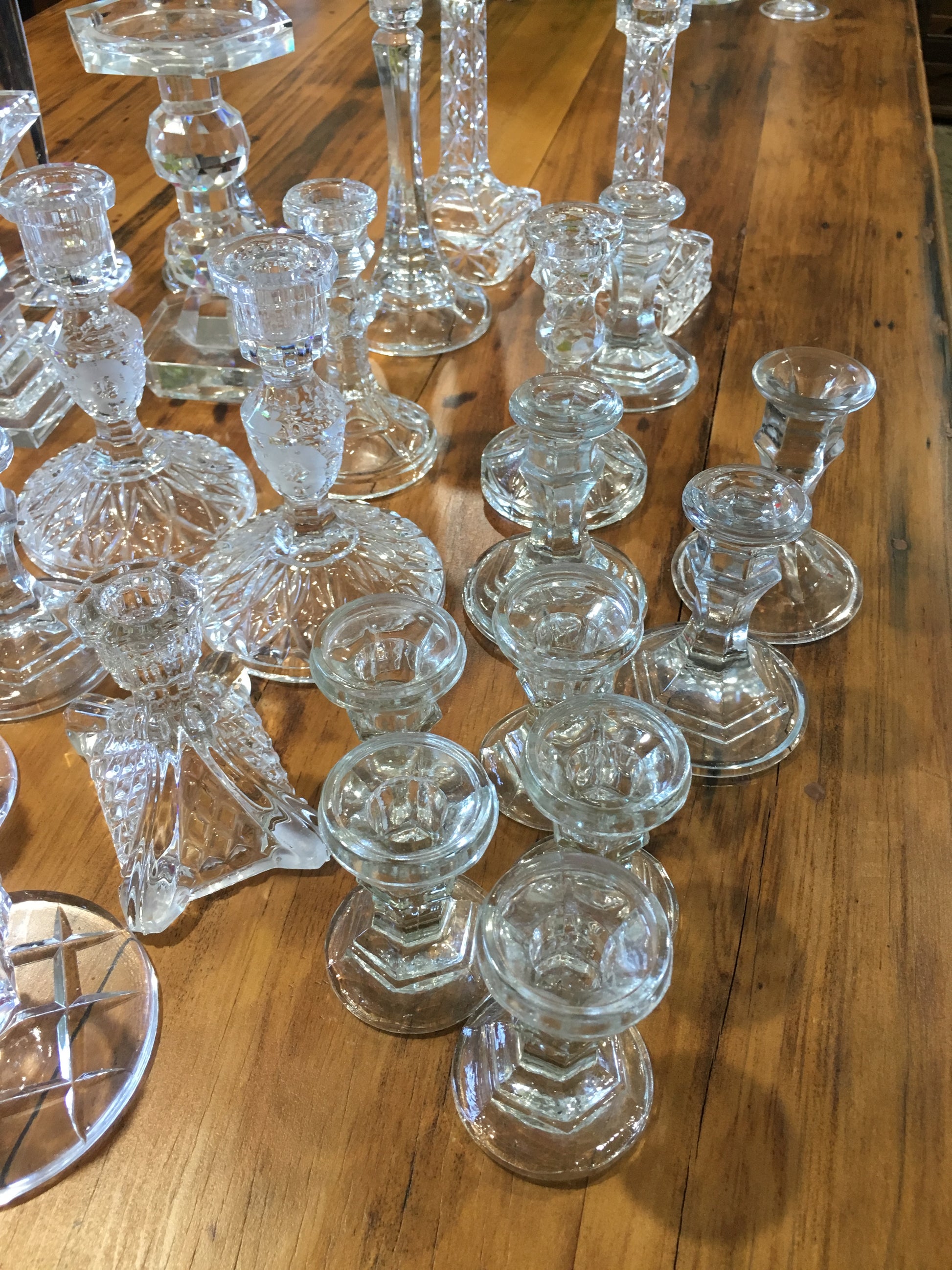 Vintage Glass and Crystal candlesticks large collection to choose from. DIY Hire Rockhampton Vintage Hire