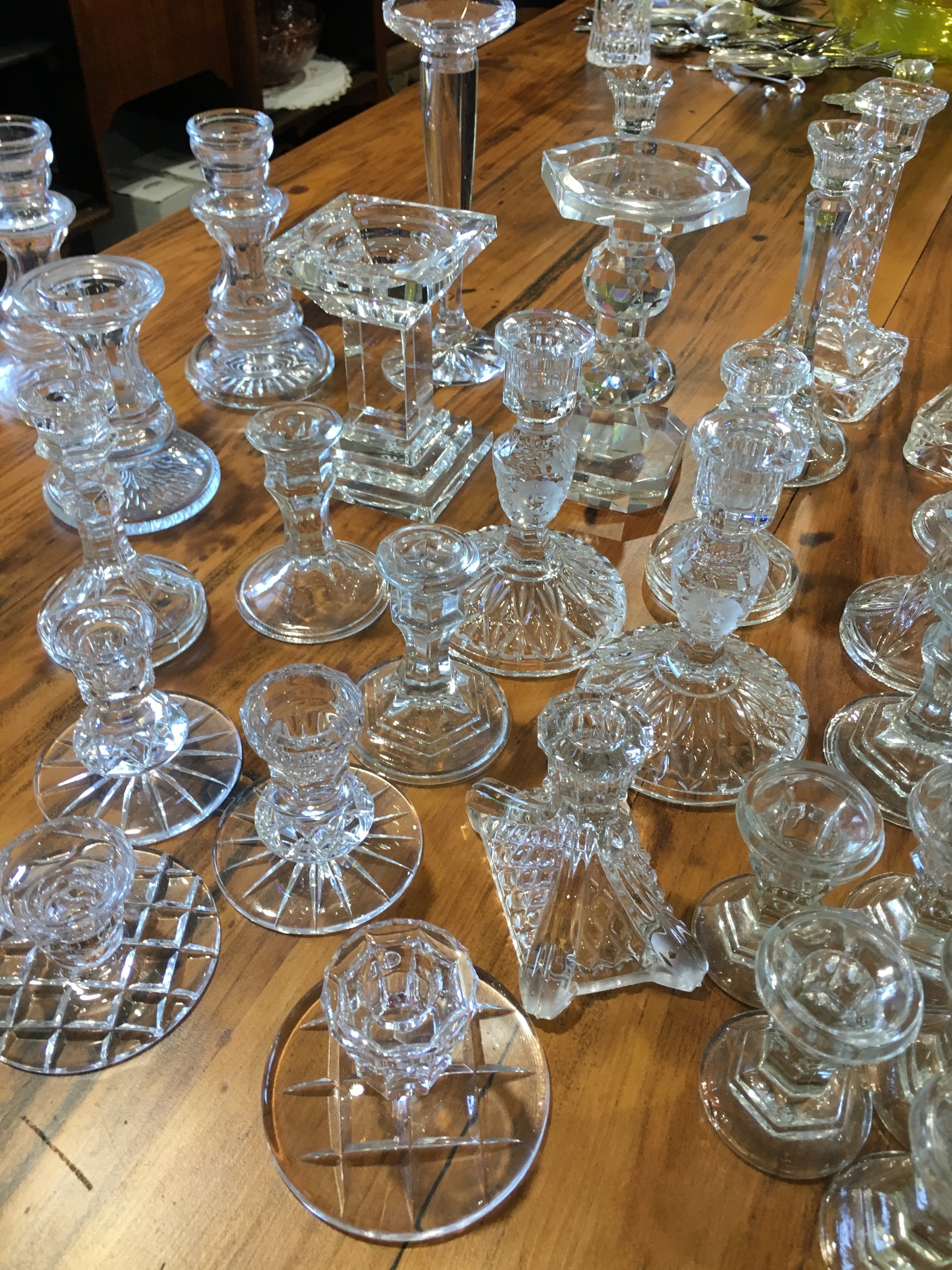 Vintage Glass and Crystal candlesticks large collection to choose from. DIY Hire Rockhampton Vintage Hire
