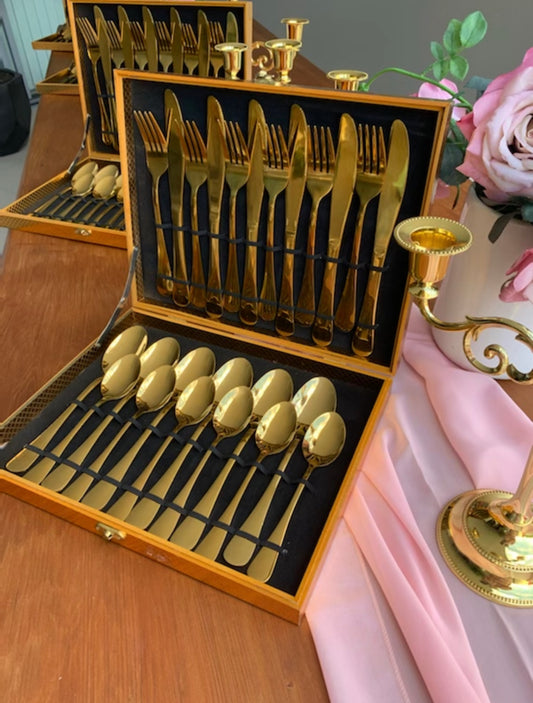 Gold table flatware Wedding & Event Hire Rockhampton Vintage Hire