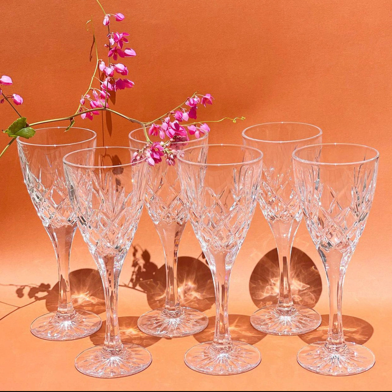 Vintage Crystal Glasses Detailed Base x 6 Bundle